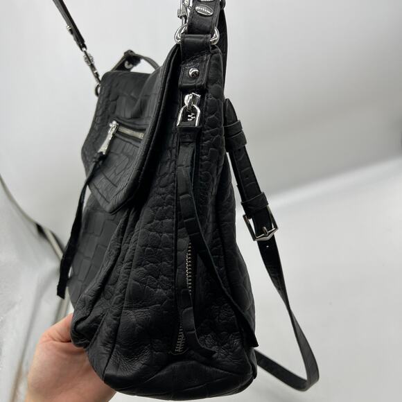 Aimee Kestenberg Leather Shoulder Bag Fifth Avenue Black Croco - Picture 3 of 14